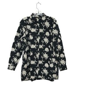 Chadwicks Black and White Floral Button Down Shirt Hi- Low Hem Size Medium